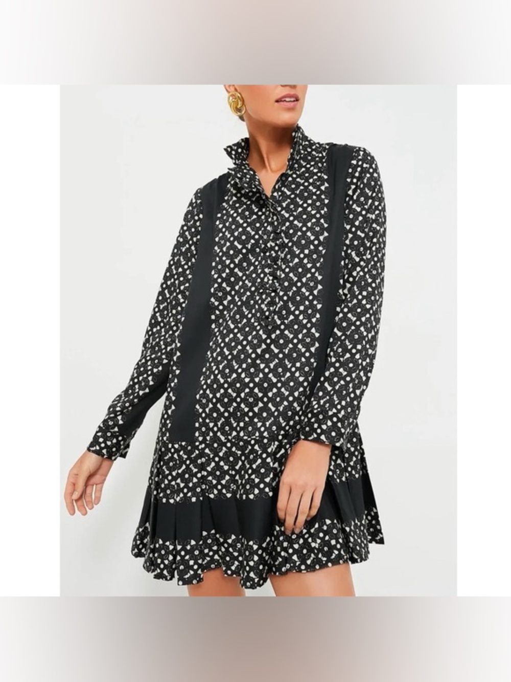 Tuckernuck Black and White Long Sleeve Ruffle Hem Dress